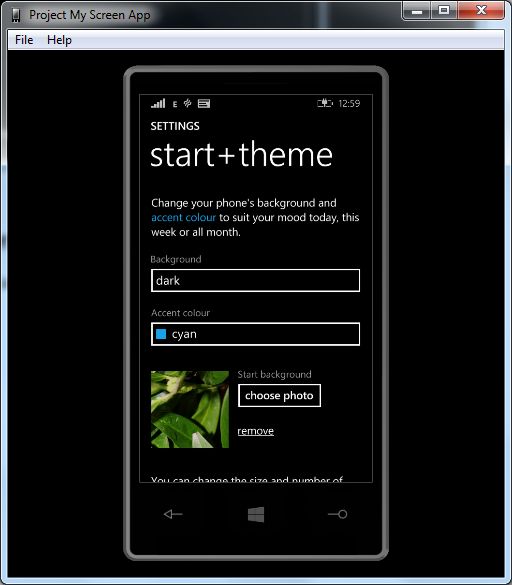 start theme settings in windows phone